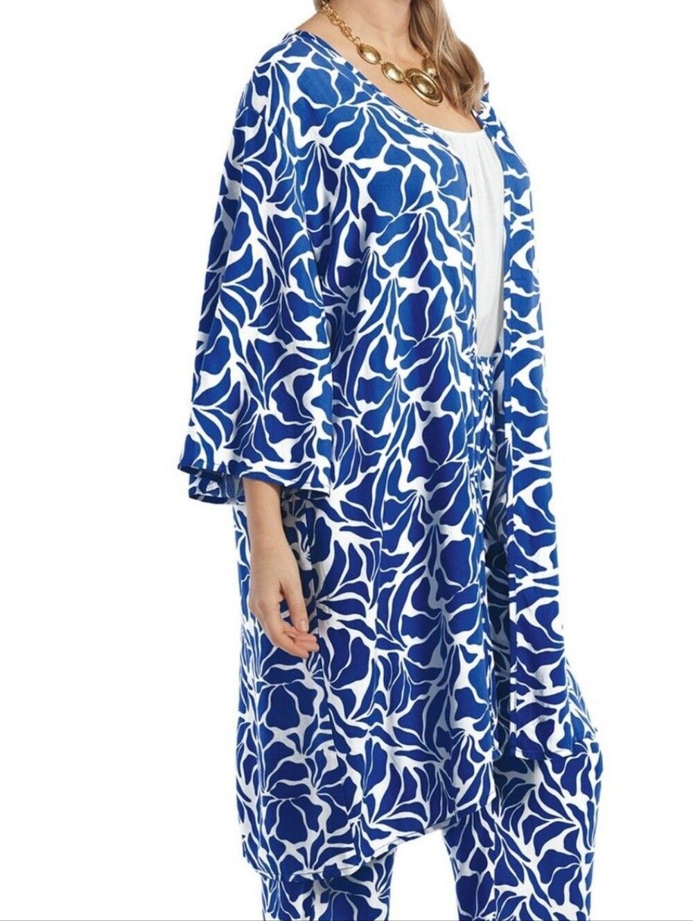 XL Robe Duster Ruana Open Swim Cover Blue And White Floral